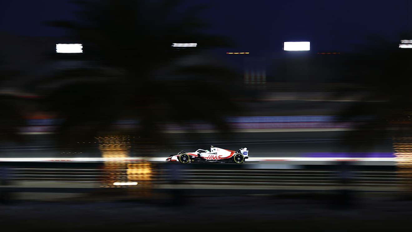 BAHRAIN, BAHRAIN - MARCH 18: Mick Schumacher of Germany driving the (47) Haas F1 VF-22 Ferrari on track during practice ahead of the F1 Grand Prix of Bahrain at Bahrain International Circuit on March 18, 2022 in Bahrain, Bahrain. (Photo by Dan Istitene - Formula 1/Formula 1 via Getty Images)