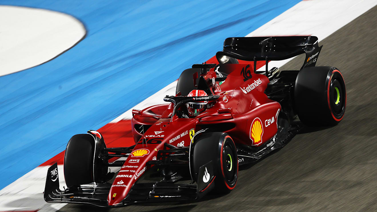BAHRAIN, BAHRAIN - MARCH 18: Charles Leclerc of Monaco driving (16) the Ferrari F1-75 on track during practice ahead of the F1 Grand Prix of Bahrain at Bahrain International Circuit on March 18, 2022 in Bahrain, Bahrain. (Photo by Joe Portlock - Formula 1/Formula 1 via Getty Images)