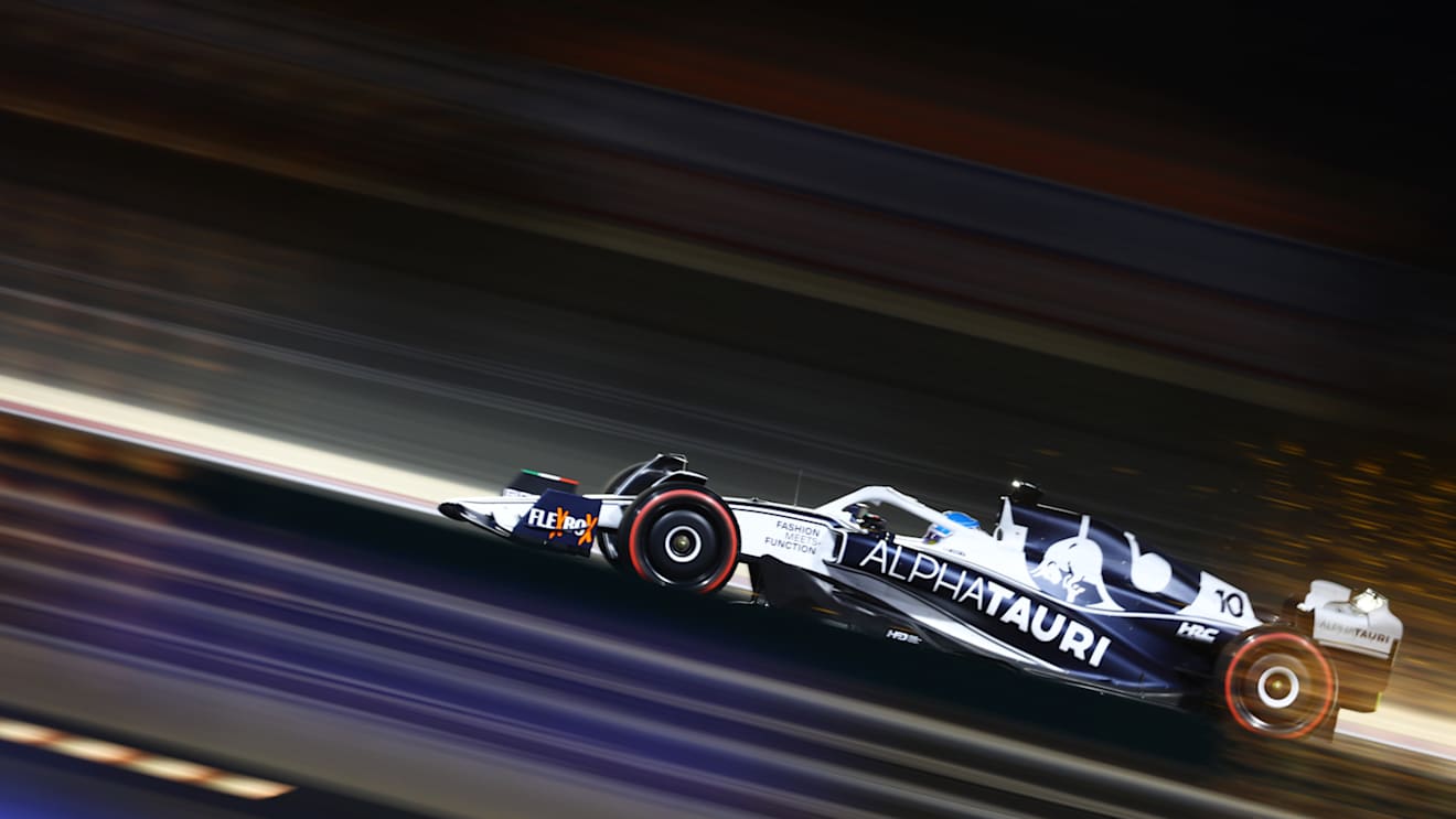 BAHRAIN, BAHRAIN - MARCH 18: Pierre Gasly of France driving the (10) Scuderia AlphaTauri AT03 on track during practice ahead of the F1 Grand Prix of Bahrain at Bahrain International Circuit on March 18, 2022 in Bahrain, Bahrain. (Photo by Dan Istitene - Formula 1/Formula 1 via Getty Images)
