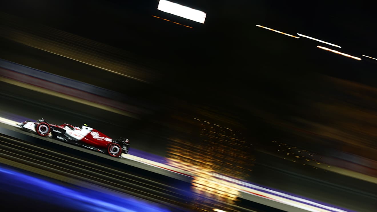BAHRAIN, BAHRAIN - MARCH 18: Zhou Guanyu of China driving the (24) Alfa Romeo F1 C42 Ferrari on track during practice ahead of the F1 Grand Prix of Bahrain at Bahrain International Circuit on March 18, 2022 in Bahrain, Bahrain. (Photo by Mark Thompson/Getty Images)