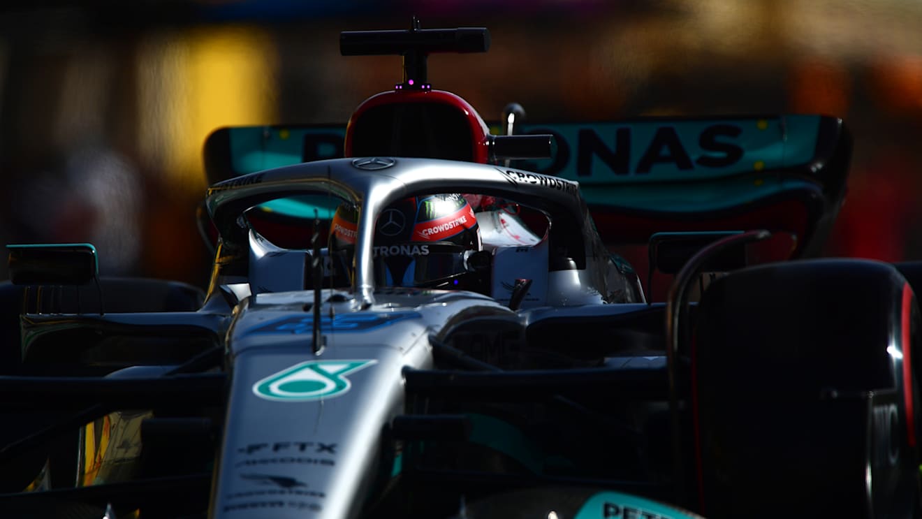 BAHRAIN, BAHRAIN - MARCH 19: George Russell of Great Britain driving the (63) Mercedes AMG Petronas F1 Team W13 in the Pitlane during final practice ahead of the F1 Grand Prix of Bahrain at Bahrain International Circuit on March 19, 2022 in Bahrain, Bahrain. (Photo by Mario Renzi - Formula 1/Formula 1 via Getty Images)