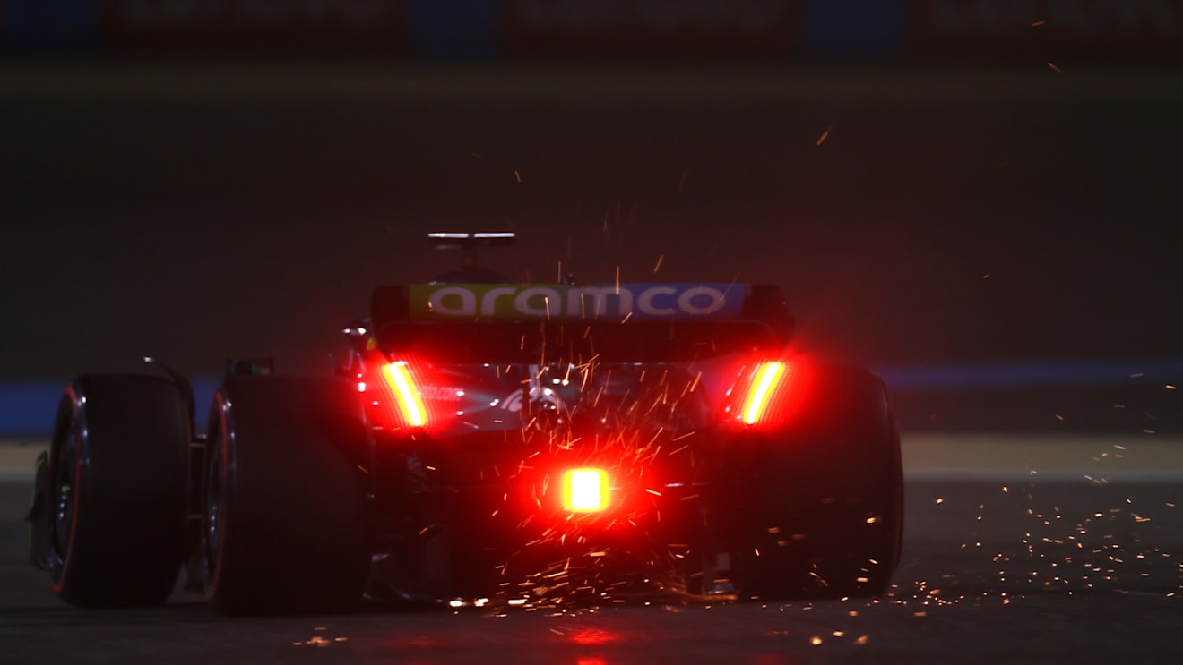BAHRAIN, BAHRAIN - MARCH 19: Lance Stroll of Canada driving the (18) Aston Martin AMR22 Mercedes on track during qualifying ahead of the F1 Grand Prix of Bahrain at Bahrain International Circuit on March 19, 2022 in Bahrain, Bahrain. (Photo by Lars Baron/Getty Images)