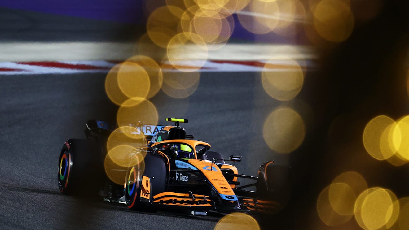 BAHRAIN, BAHRAIN - MARCH 19: Lando Norris of Great Britain driving the (4) McLaren MCL36 Mercedes on track during qualifying ahead of the F1 Grand Prix of Bahrain at Bahrain International Circuit on March 19, 2022 in Bahrain, Bahrain. (Photo by Clive Rose - Formula 1/Formula 1 via Getty Images)