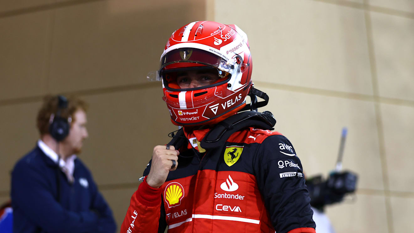 BAHRAIN, BAHRAIN - MARCH 19: Pole position qualifier Charles Leclerc of Monaco and Ferrari celebrates in parc ferme during qualifying ahead of the F1 Grand Prix of Bahrain at Bahrain International Circuit on March 19, 2022 in Bahrain, Bahrain. (Photo by Lars Baron/Getty Images)
