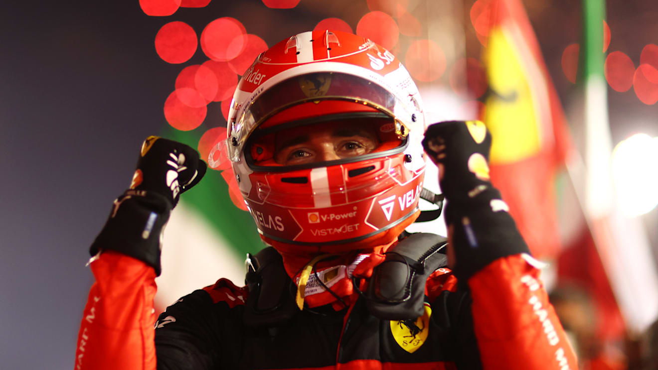 BAHRAIN, BAHRAIN - MARCH 20: Race winner Charles Leclerc of Monaco and Ferrari celebrates in parc ferme during the F1 Grand Prix of Bahrain at Bahrain International Circuit on March 20, 2022 in Bahrain, Bahrain. (Photo by Dan Istitene - Formula 1/Formula 1 via Getty Images)