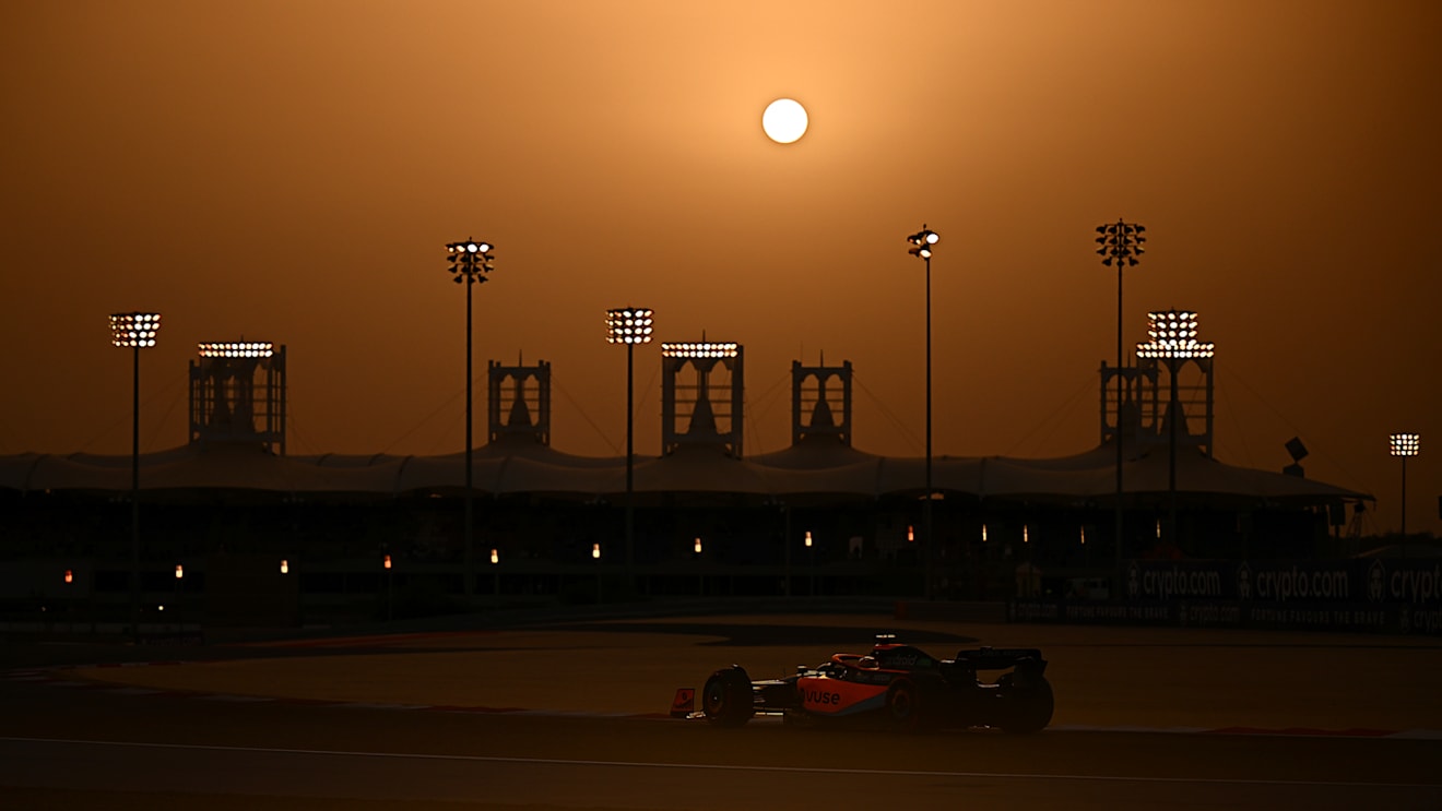BAHRAIN, BAHRAIN - MARCH 20: Daniel Ricciardo of Australia driving the (3) McLaren MCL36 Mercedes on his way to the grid before the F1 Grand Prix of Bahrain at Bahrain International Circuit on March 20, 2022 in Bahrain, Bahrain. (Photo by Clive Mason/Getty Images)