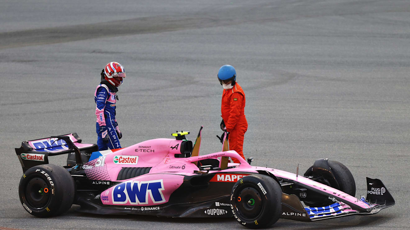 BAHRAIN, BAHRAIN - MARCH 11: Esteban Ocon of France and Alpine F1 looks on after stopping on track during Day Two of F1 Testing at Bahrain International Circuit on March 11, 2022 in Bahrain, Bahrain. (Photo by Dan Istitene - Formula 1/Formula 1 via Getty Images)