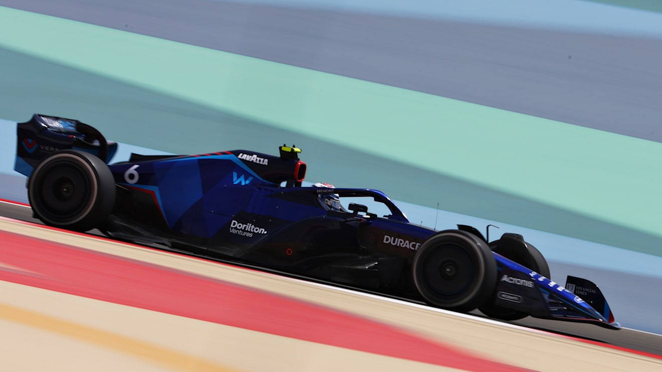 BAHRAIN, BAHRAIN - MARCH 12: Nicholas Latifi of Canada driving the (6) Williams FW44 Mercedes on track during Day Three of F1 Testing at Bahrain International Circuit on March 12, 2022 in Bahrain, Bahrain. (Photo by Lars Baron/Getty Images)