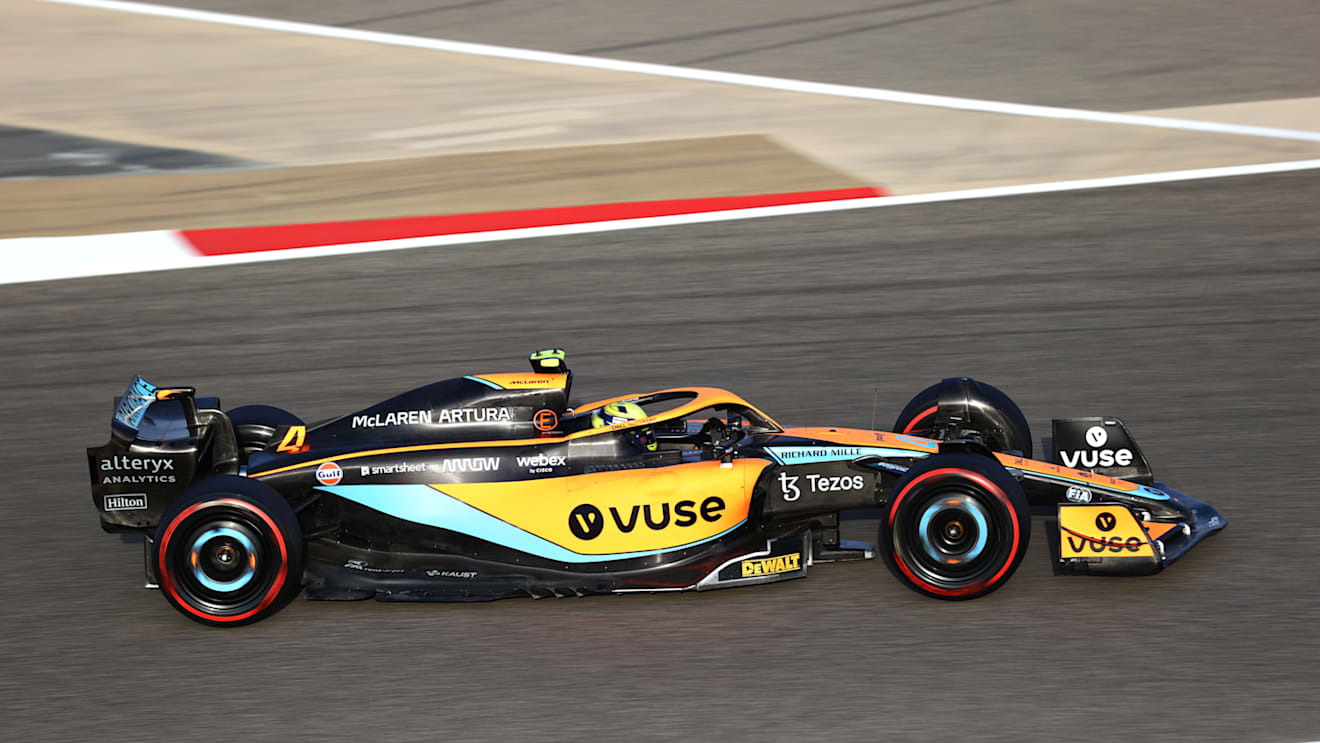 BAHRAIN, BAHRAIN - MARCH 12: Lando Norris of Great Britain driving the (4) McLaren MCL36 Mercedes during Day Three of F1 Testing at Bahrain International Circuit on March 12, 2022 in Bahrain, Bahrain. (Photo by Dan Istitene - Formula 1/Formula 1 via Getty Images)
