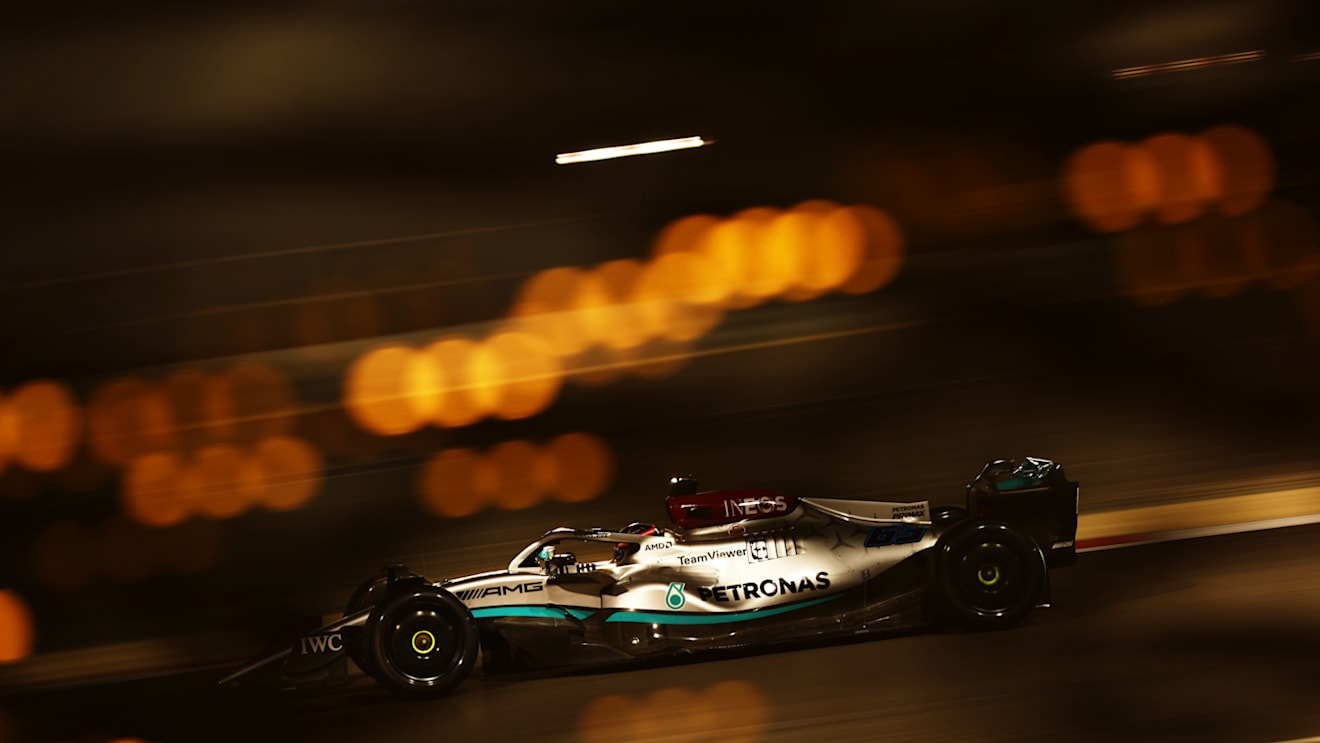 BAHRAIN, BAHRAIN - MARCH 12: George Russell of Great Britain driving the (63) Mercedes AMG Petronas F1 Team W13 on track  during Day Three of F1 Testing at Bahrain International Circuit on March 12, 2022 in Bahrain, Bahrain. (Photo by Lars Baron/Getty Images)