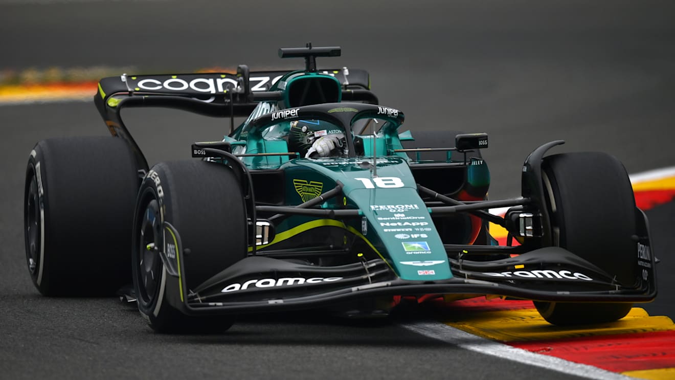 SPA, BELGIUM - AUGUST 26: Lance Stroll of Canada driving the (18) Aston Martin AMR22 Mercedes on track during practice ahead of the F1 Grand Prix of Belgium at Circuit de Spa-Francorchamps on August 26, 2022 in Spa, Belgium. (Photo by Dan Mullan/Getty Images)