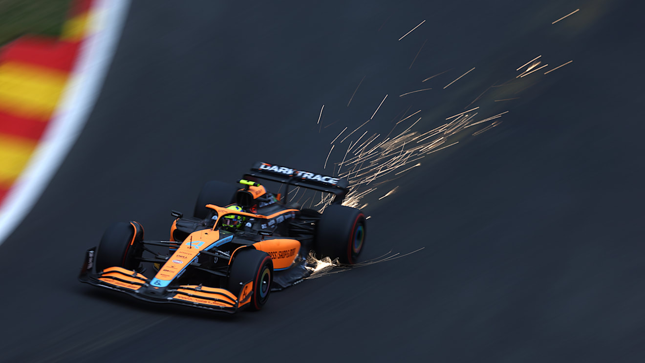 SPA, BELGIUM - AUGUST 26: Lando Norris of Great Britain driving the (4) McLaren MCL36 Mercedes on track during practice ahead of the F1 Grand Prix of Belgium at Circuit de Spa-Francorchamps on August 26, 2022 in Spa, Belgium. (Photo by Lars Baron - Formula 1/Formula 1 via Getty Images)