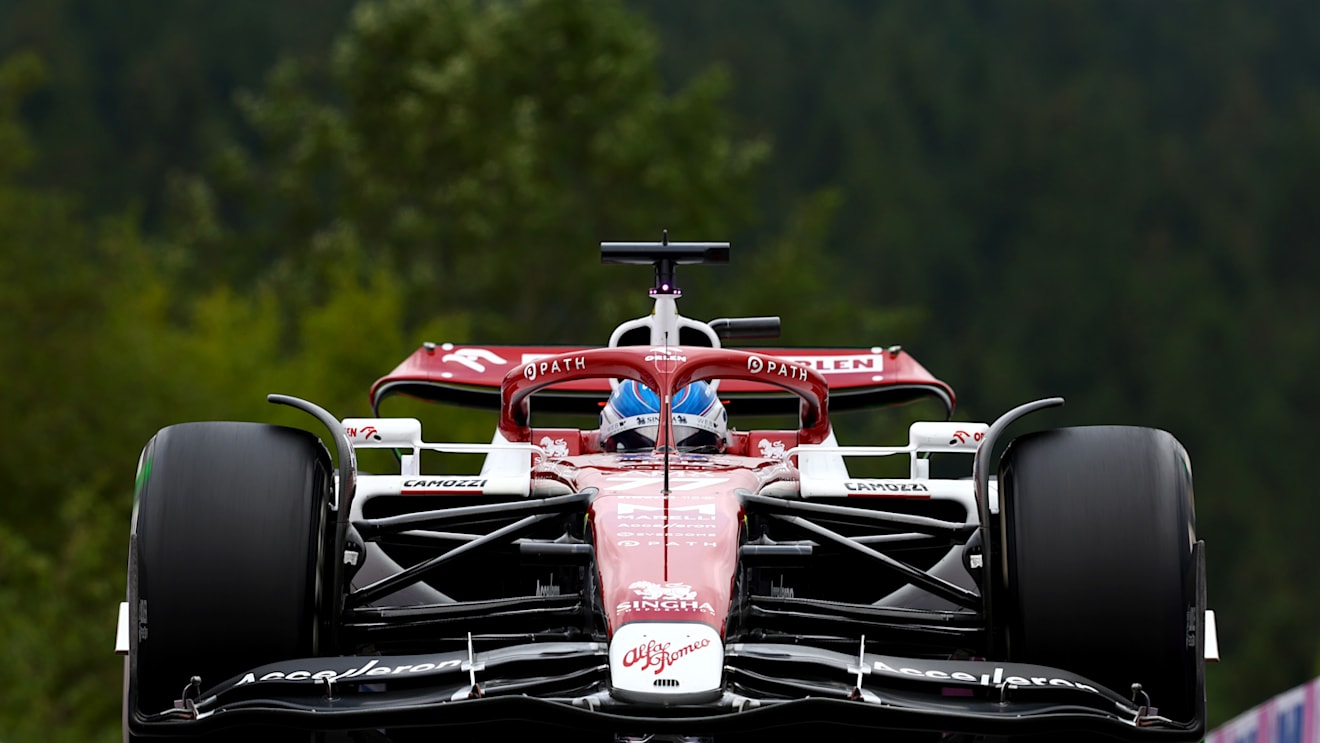 SPA, BELGIUM - AUGUST 26: Valtteri Bottas of Finland driving the (77) Alfa Romeo F1 C42 Ferrari on track during practice ahead of the F1 Grand Prix of Belgium at Circuit de Spa-Francorchamps on August 26, 2022 in Spa, Belgium. (Photo by Mark Thompson/Getty Images)
