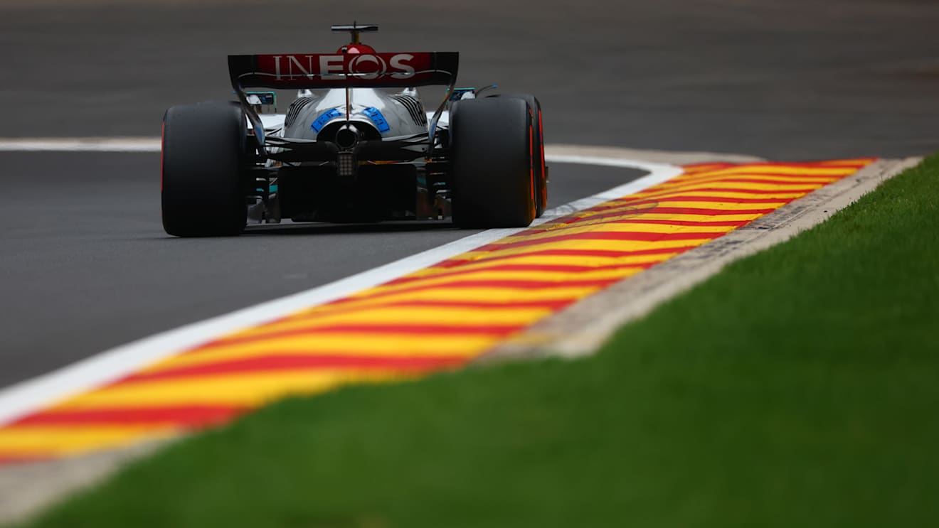 SPA, BELGIUM - AUGUST 27: George Russell of Great Britain driving the (63) Mercedes AMG Petronas F1 Team W13 on track during final practice ahead of the F1 Grand Prix of Belgium at Circuit de Spa-Francorchamps on August 27, 2022 in Spa, Belgium. (Photo by Alex Pantling - Formula 1/Formula 1 via Getty Images)