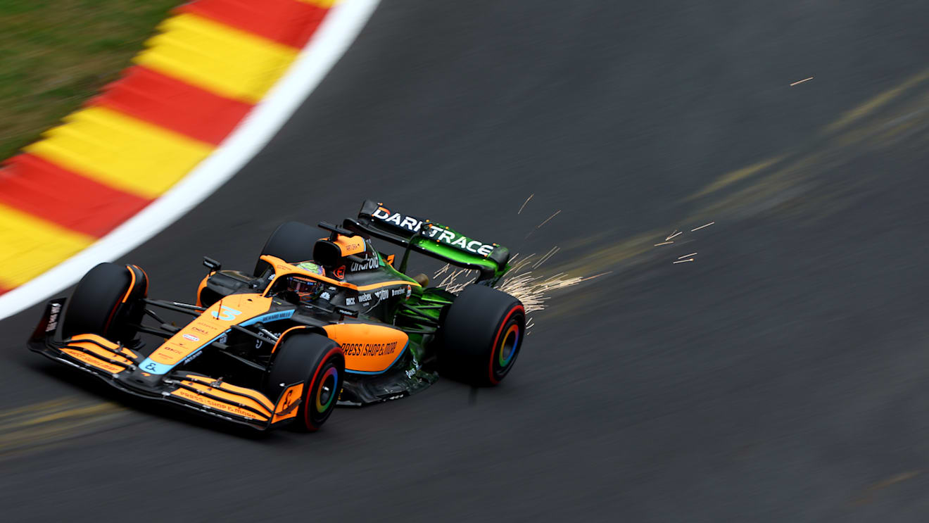 SPA, BELGIUM - AUGUST 27: Daniel Ricciardo of Australia driving the (3) McLaren MCL36 Mercedes on track during final practice ahead of the F1 Grand Prix of Belgium at Circuit de Spa-Francorchamps on August 27, 2022 in Spa, Belgium. (Photo by Mark Thompson/Getty Images)