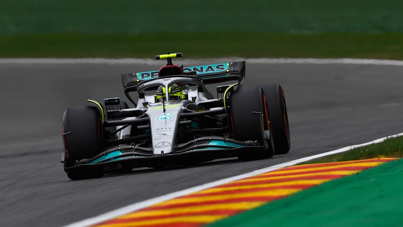 SPA, BELGIUM - AUGUST 27: Lewis Hamilton of Great Britain driving the (44) Mercedes AMG Petronas F1 Team W13 on track during qualifying ahead of the F1 Grand Prix of Belgium at Circuit de Spa-Francorchamps on August 27, 2022 in Spa, Belgium. (Photo by Rudy Carezzevoli/Getty Images)