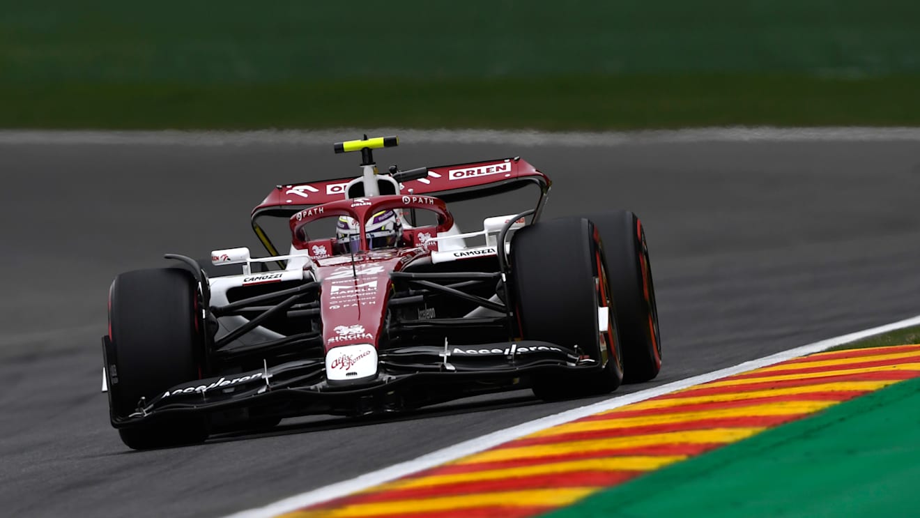 SPA, BELGIUM - AUGUST 27: Zhou Guanyu of China driving the (24) Alfa Romeo F1 C42 Ferrari on track during qualifying ahead of the F1 Grand Prix of Belgium at Circuit de Spa-Francorchamps on August 27, 2022 in Spa, Belgium. (Photo by Rudy Carezzevoli/Getty Images)