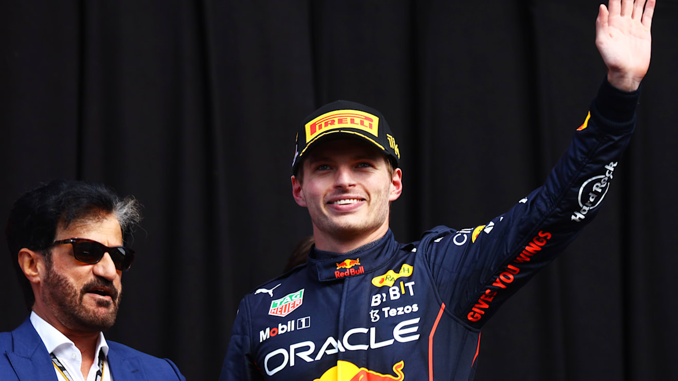 SPA, BELGIUM - AUGUST 28:  Race winner Max Verstappen of the Netherlands and Oracle Red Bull Racing celebrates on the podium during the F1 Grand Prix of Belgium at Circuit de Spa-Francorchamps on August 28, 2022 in Spa, Belgium. (Photo by Mark Thompson/Getty Images)