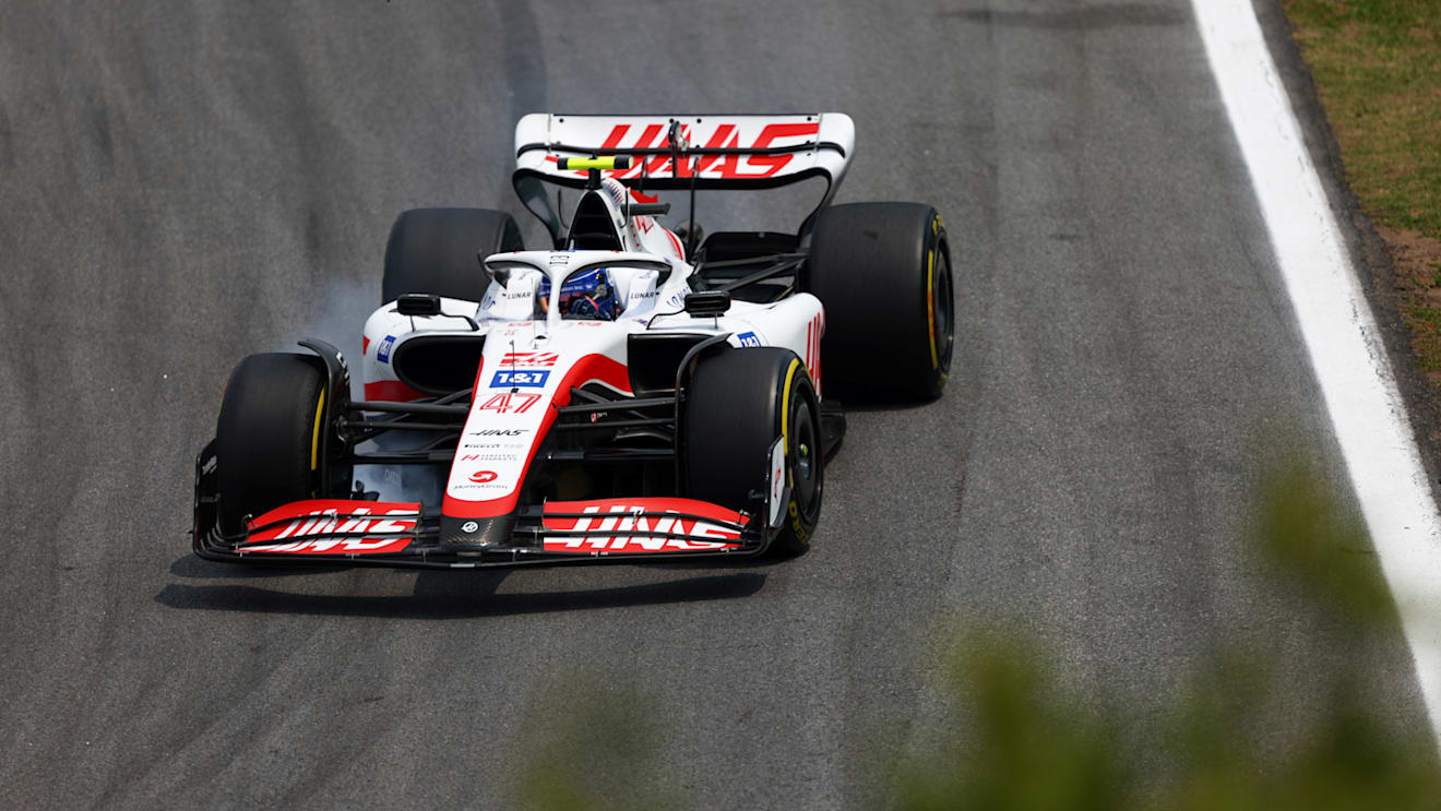 SAO PAULO, BRAZIL - NOVEMBER 11: Mick Schumacher of Germany driving the (47) Haas F1 VF-22 Ferrari on track during practice ahead of the F1 Grand Prix of Brazil at Autodromo Jose Carlos Pace on November 11, 2022 in Sao Paulo, Brazil. (Photo by Bryn Lennon - Formula 1/Formula 1 via Getty Images)