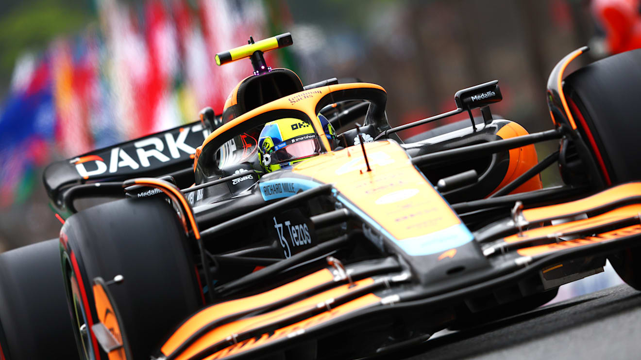 SAO PAULO, BRAZIL - NOVEMBER 11: Lando Norris of Great Britain driving the (4) McLaren MCL36 Mercedes on track during qualifying ahead of the F1 Grand Prix of Brazil at Autodromo Jose Carlos Pace on November 11, 2022 in Sao Paulo, Brazil. (Photo by Mark Thompson/Getty Images)