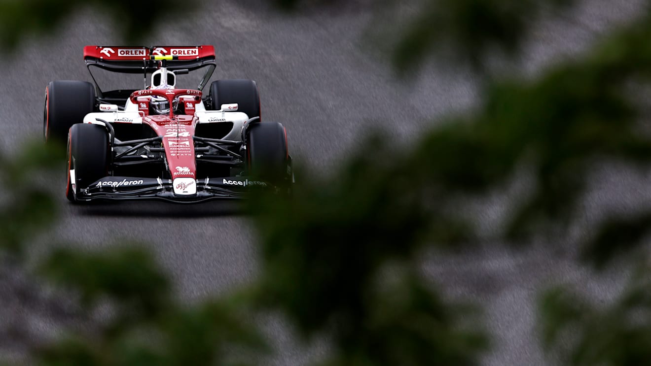 SAO PAULO, BRAZIL - NOVEMBER 11: Zhou Guanyu of China driving the (24) Alfa Romeo F1 C42 Ferrari on track during practice ahead of the F1 Grand Prix of Brazil at Autodromo Jose Carlos Pace on November 11, 2022 in Sao Paulo, Brazil. (Photo by Chris Graythen/Getty Images)