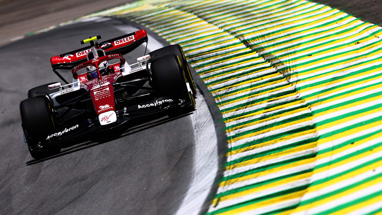 SAO PAULO, BRAZIL - NOVEMBER 12: Zhou Guanyu of China driving the (24) Alfa Romeo F1 C42 Ferrari on track during practice ahead of the F1 Grand Prix of Brazil at Autodromo Jose Carlos Pace on November 12, 2022 in Sao Paulo, Brazil. (Photo by Mark Thompson/Getty Images)