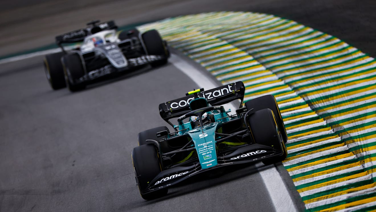 SAO PAULO, BRAZIL - NOVEMBER 13: Sebastian Vettel of Germany driving the (5) Aston Martin AMR22 Mercedes on track during the F1 Grand Prix of Brazil at Autodromo Jose Carlos Pace on November 13, 2022 in Sao Paulo, Brazil. (Photo by Jared C. Tilton/Getty Images)