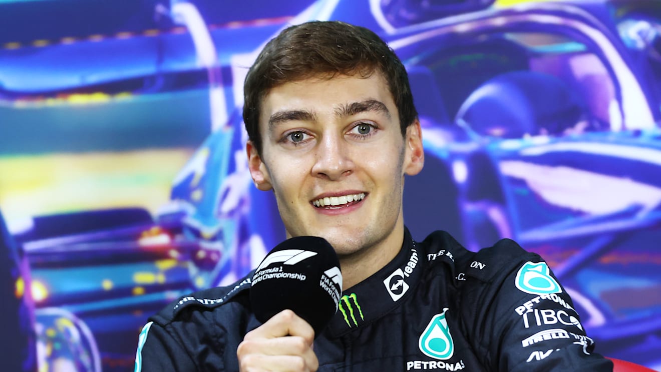 SAO PAULO, BRAZIL - NOVEMBER 13: Race winner George Russell of Great Britain and Mercedes talks in the press conference after the F1 Grand Prix of Brazil at Autodromo Jose Carlos Pace on November 13, 2022 in Sao Paulo, Brazil. (Photo by Dan Istitene/Getty Images)