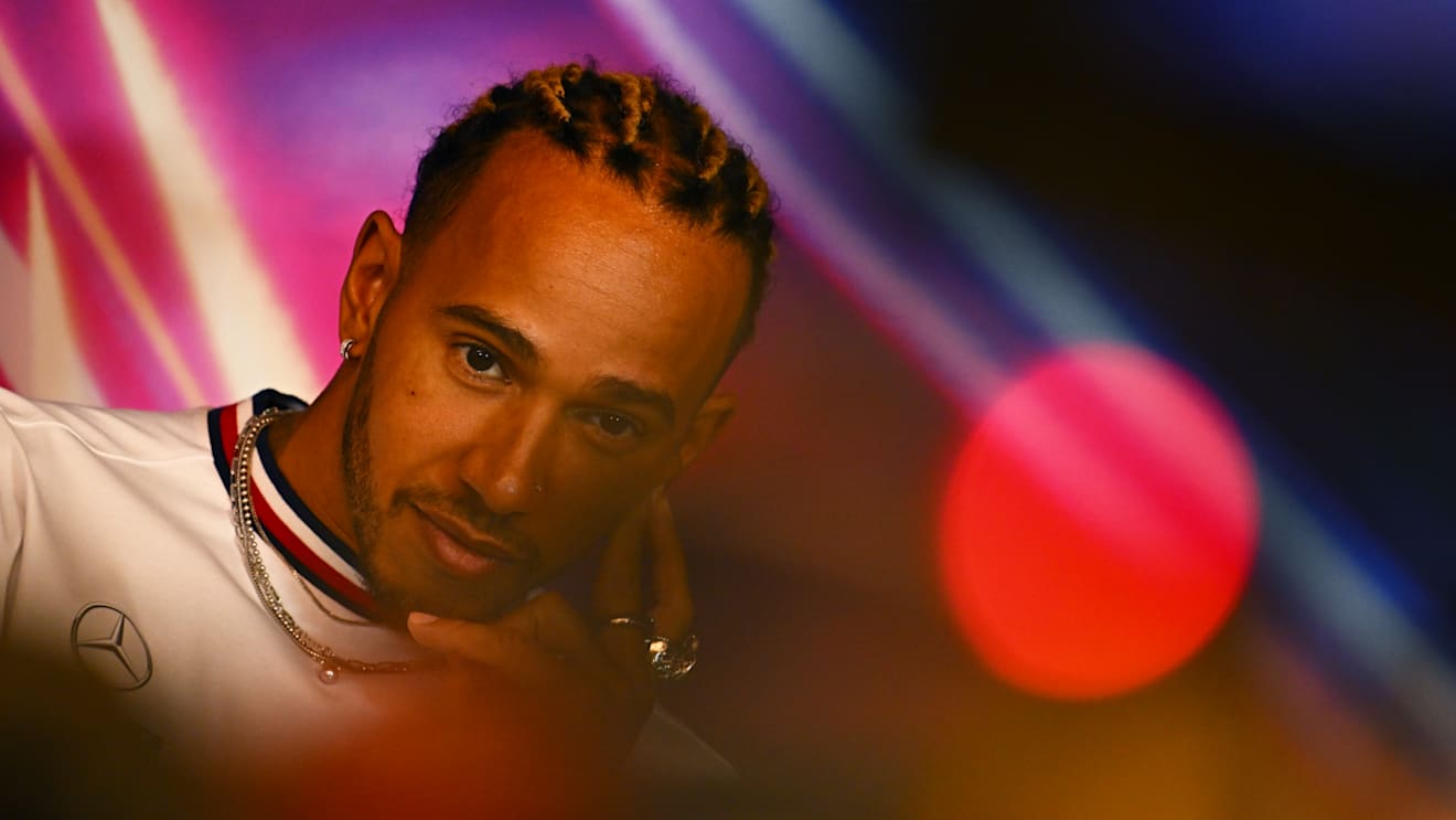 MONTREAL, QUEBEC - JUNE 17: Lewis Hamilton of Great Britain and Mercedes looks on in the Drivers Press Conference prior to practice ahead of the F1 Grand Prix of Canada at Circuit Gilles Villeneuve on June 17, 2022 in Montreal, Quebec. (Photo by Clive Mason/Getty Images)