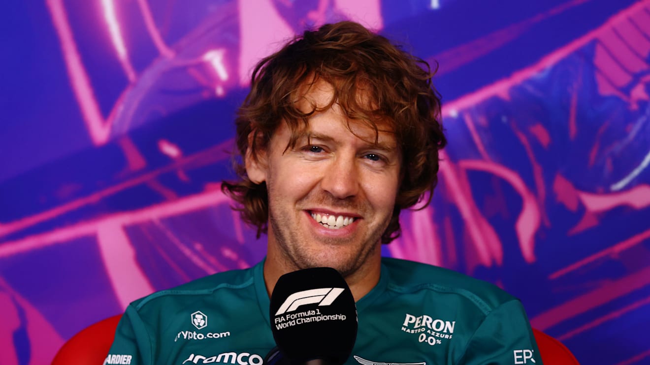 MONTREAL, QUEBEC - JUNE 17: Sebastian Vettel of Germany and Aston Martin F1 Team talks in the Drivers Press Conference prior to practice ahead of the F1 Grand Prix of Canada at Circuit Gilles Villeneuve on June 17, 2022 in Montreal, Quebec. (Photo by Dan Istitene/Getty Images)