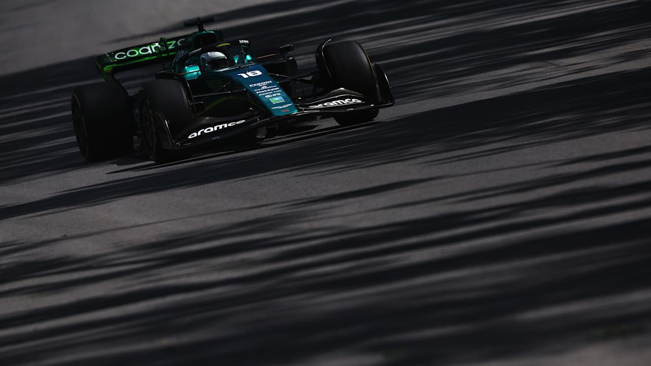 MONTREAL, QUEBEC - JUNE 17: Lance Stroll of Canada driving the (18) Aston Martin AMR22 Mercedes on track during practice ahead of the F1 Grand Prix of Canada at Circuit Gilles Villeneuve on June 17, 2022 in Montreal, Quebec. (Photo by Clive Rose/Getty Images)