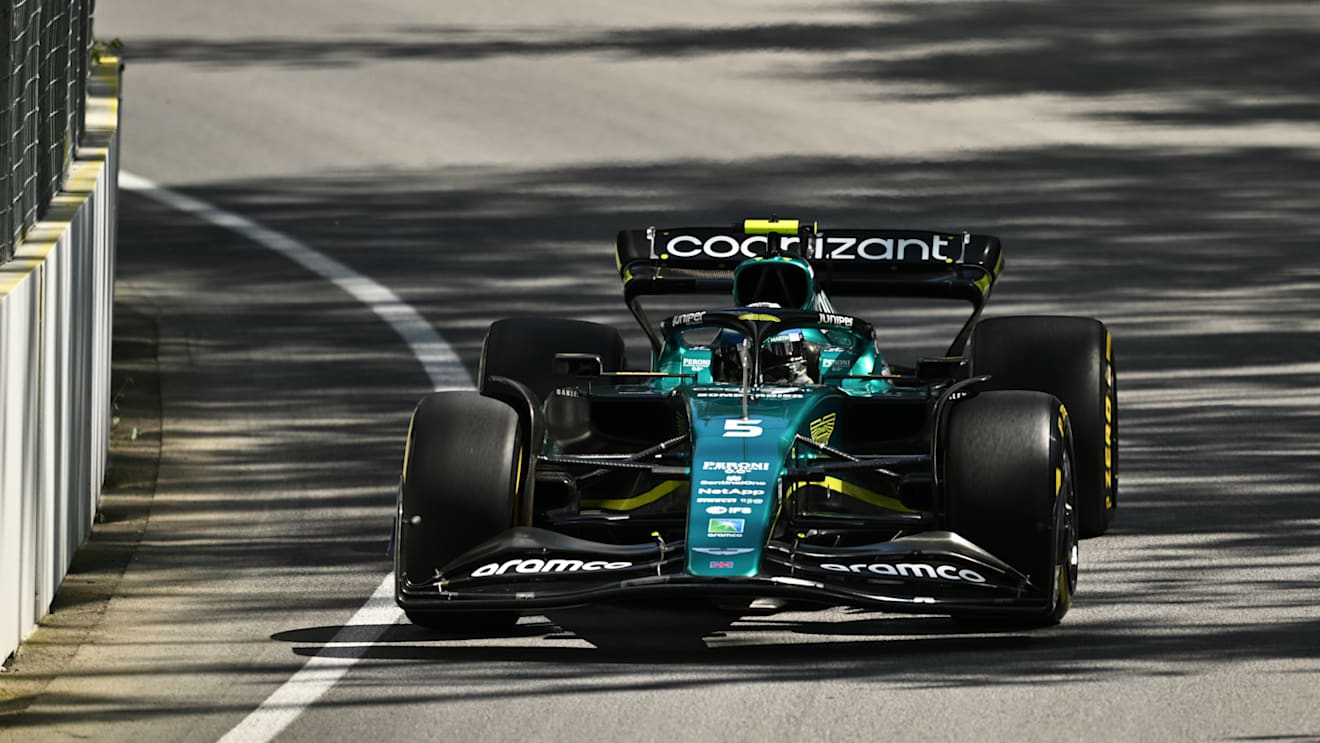 MONTREAL, QUEBEC - JUNE 17: Sebastian Vettel of Germany driving the (5) Aston Martin AMR22 Mercedes on track during practice ahead of the F1 Grand Prix of Canada at Circuit Gilles Villeneuve on June 17, 2022 in Montreal, Quebec. (Photo by Minas Panagiotakis/Getty Images)