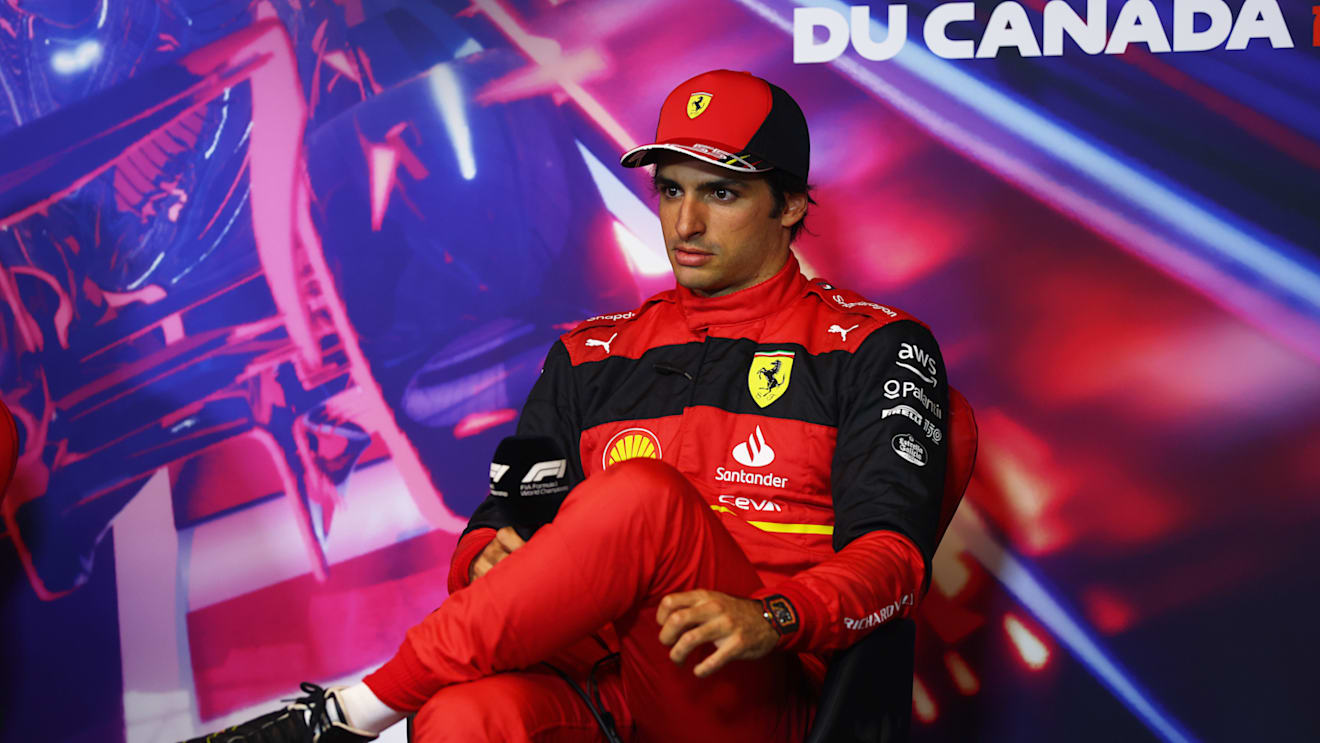 MONTREAL, QUEBEC - JUNE 18: Third placed qualifier Carlos Sainz of Spain and Ferrari looks on in the press conference after qualifying ahead of the F1 Grand Prix of Canada at Circuit Gilles Villeneuve on June 18, 2022 in Montreal, Quebec. (Photo by Lars Baron/Getty Images)