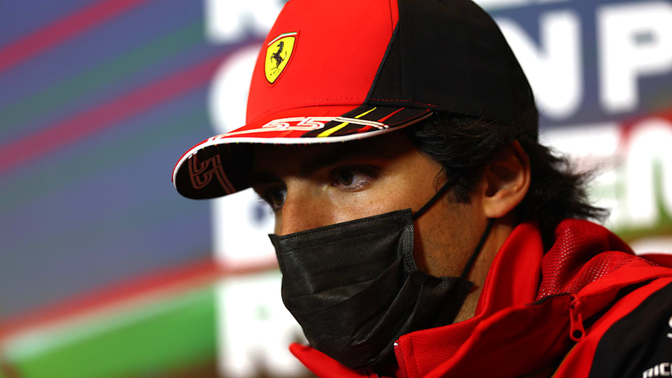 IMOLA, ITALY - APRIL 22: Carlos Sainz of Spain and Ferrari talks in the Drivers Press Conference prior to practice ahead of the F1 Grand Prix of Emilia Romagna at Autodromo Enzo e Dino Ferrari on April 22, 2022 in Imola, Italy. (Photo by Lars Baron/Getty Images)