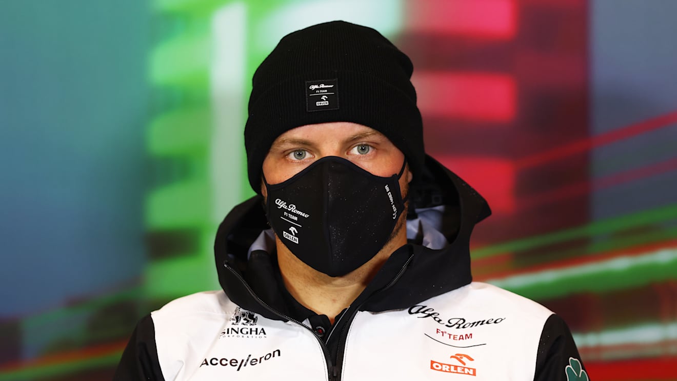 IMOLA, ITALY - APRIL 22: Valtteri Bottas of Finland and Alfa Romeo F1 talks in the Drivers Press Conference prior to practice ahead of the F1 Grand Prix of Emilia Romagna at Autodromo Enzo e Dino Ferrari on April 22, 2022 in Imola, Italy. (Photo by Lars Baron/Getty Images)