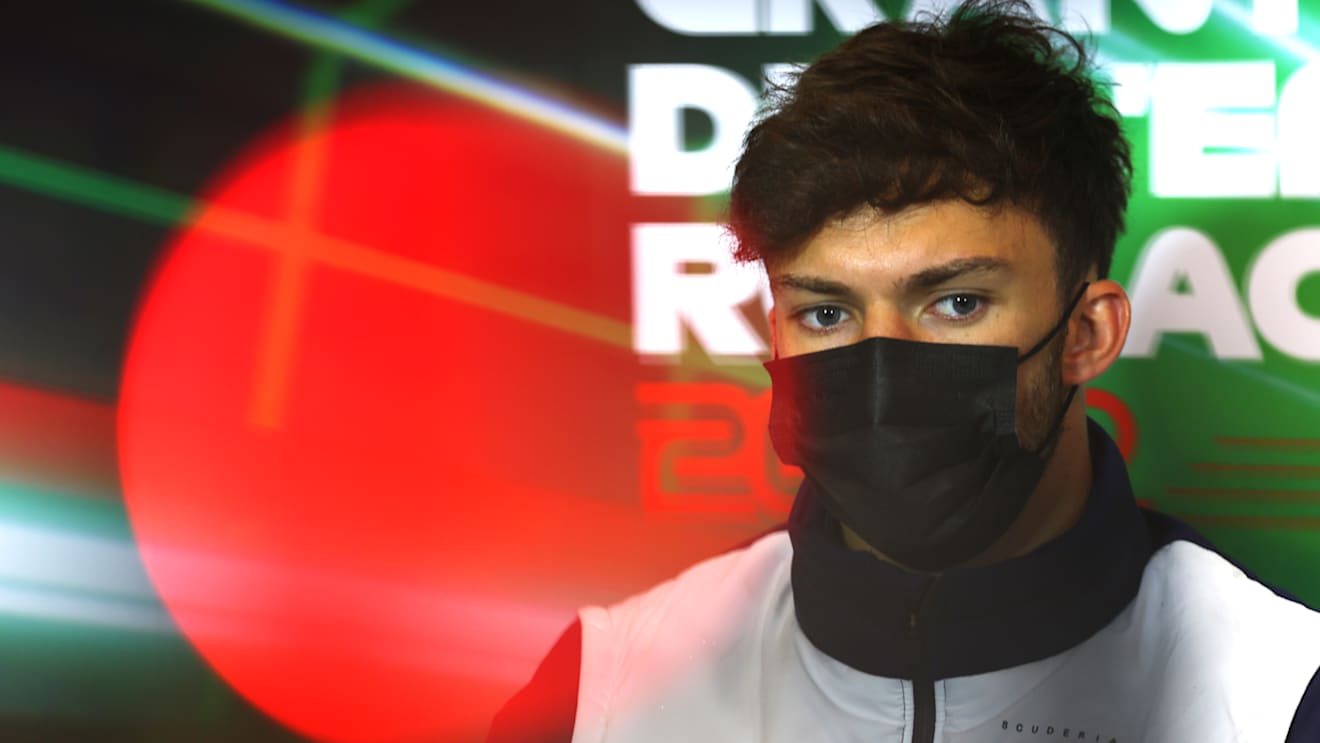 IMOLA, ITALY - APRIL 22: Pierre Gasly of France and Scuderia AlphaTauri talks in the Drivers Press Conference prior to practice ahead of the F1 Grand Prix of Emilia Romagna at Autodromo Enzo e Dino Ferrari on April 22, 2022 in Imola, Italy. (Photo by Lars Baron/Getty Images)