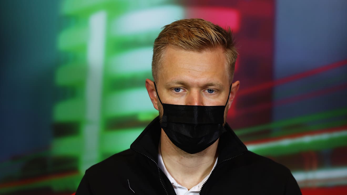 IMOLA, ITALY - APRIL 22: Kevin Magnussen of Denmark and Haas F1 talks in the Drivers Press Conference prior to practice ahead of the F1 Grand Prix of Emilia Romagna at Autodromo Enzo e Dino Ferrari on April 22, 2022 in Imola, Italy. (Photo by Lars Baron/Getty Images)