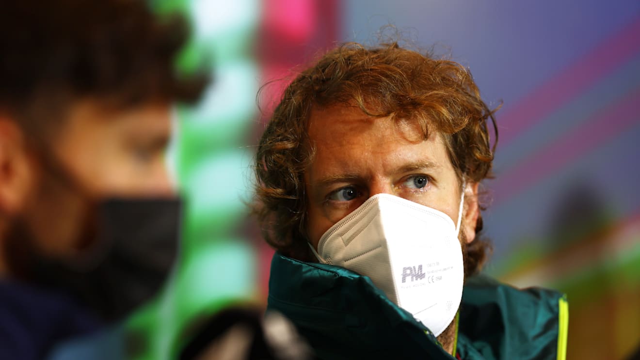 IMOLA, ITALY - APRIL 22: Sebastian Vettel of Germany and Aston Martin F1 Team talks in the Drivers Press Conference prior to practice ahead of the F1 Grand Prix of Emilia Romagna at Autodromo Enzo e Dino Ferrari on April 22, 2022 in Imola, Italy. (Photo by Lars Baron/Getty Images)