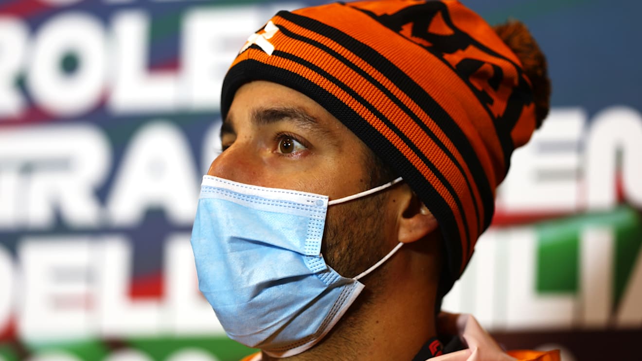 IMOLA, ITALY - APRIL 22: Daniel Ricciardo of Australia and McLaren talks in the Drivers Press Conference prior to practice ahead of the F1 Grand Prix of Emilia Romagna at Autodromo Enzo e Dino Ferrari on April 22, 2022 in Imola, Italy. (Photo by Lars Baron/Getty Images)