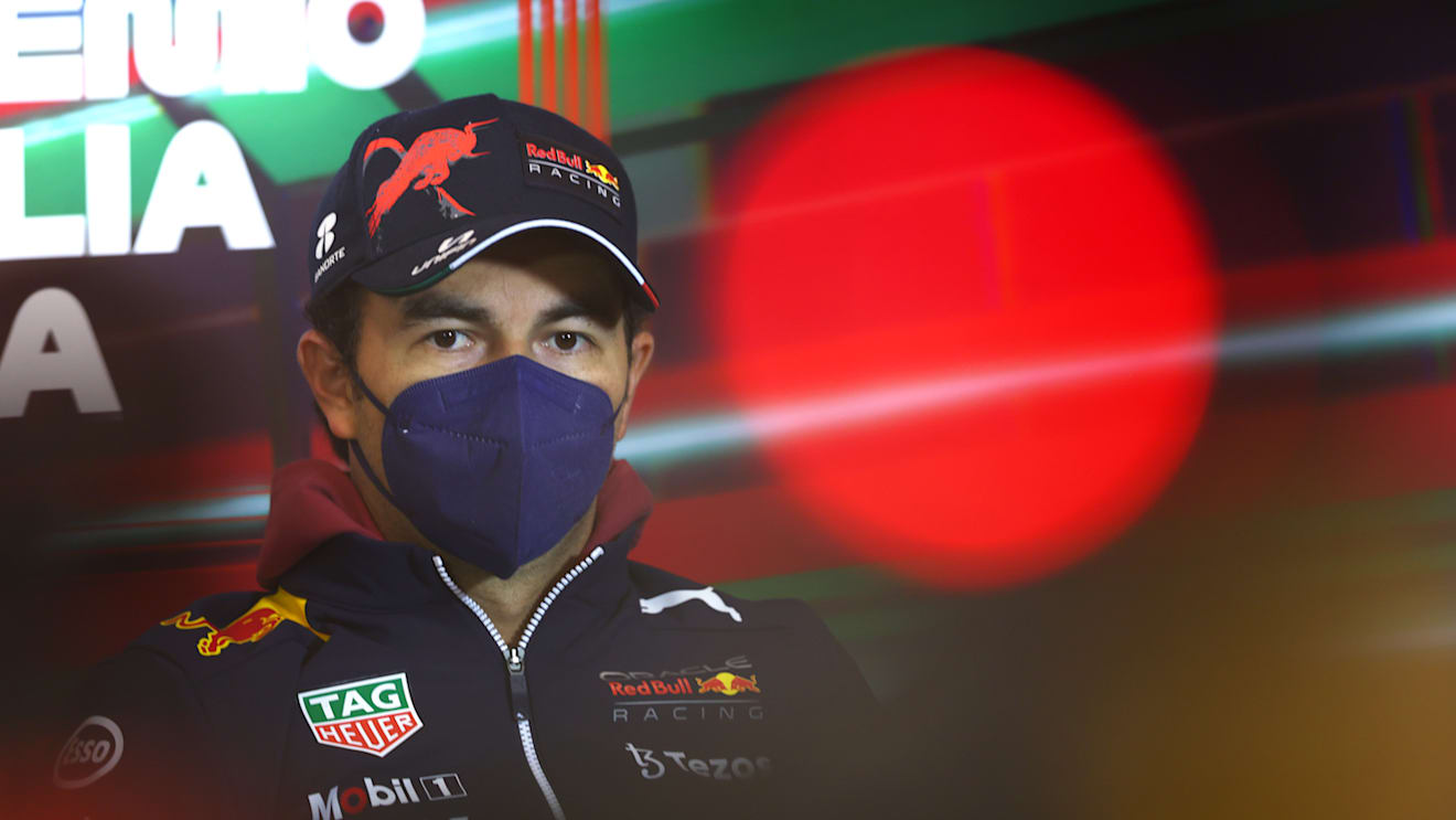 IMOLA, ITALY - APRIL 22: Sergio Perez of Mexico and Oracle Red Bull Racing looks on in the Drivers Press Conference prior to practice ahead of the F1 Grand Prix of Emilia Romagna at Autodromo Enzo e Dino Ferrari on April 22, 2022 in Imola, Italy. (Photo by Lars Baron/Getty Images)