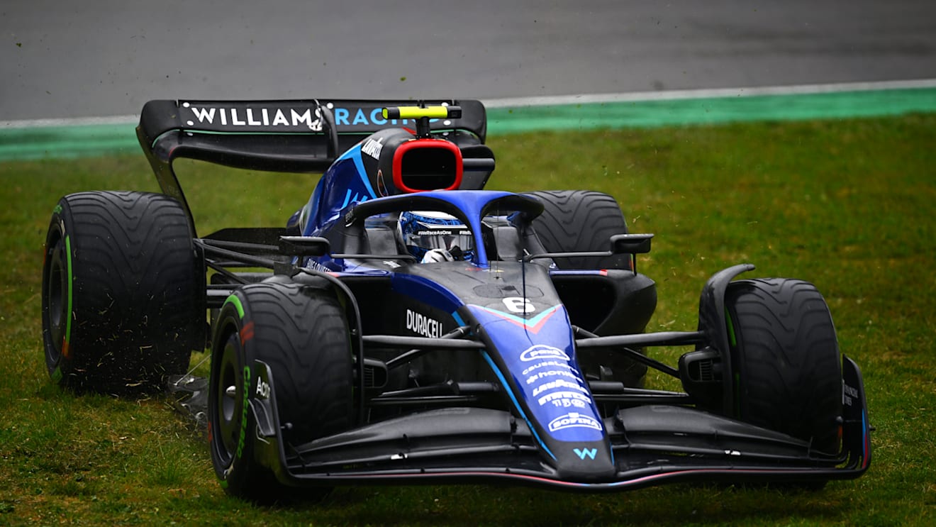 IMOLA, ITALY - APRIL 22: Nicholas Latifi of Canada driving the (6) Williams FW44 Mercedes runs wide during practice ahead of the F1 Grand Prix of Emilia Romagna at Autodromo Enzo e Dino Ferrari on April 22, 2022 in Imola, Italy. (Photo by Clive Mason/Getty Images)