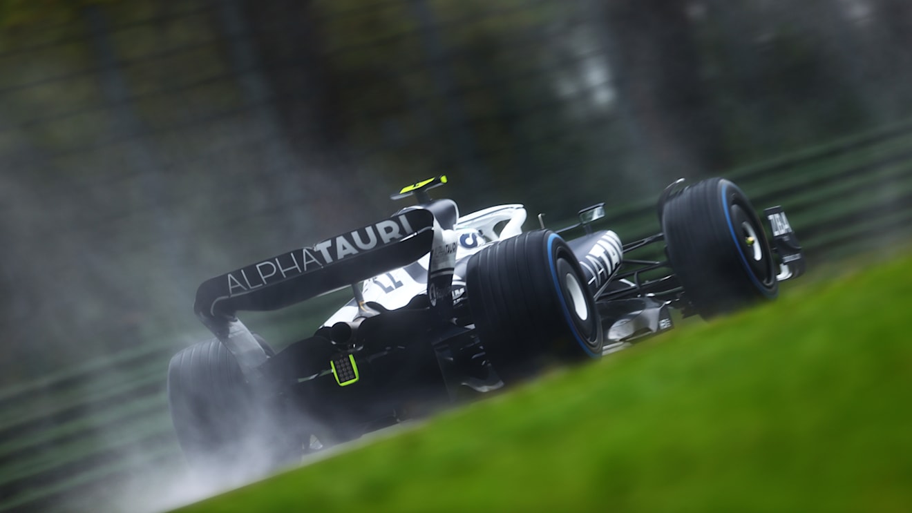 IMOLA, ITALY - APRIL 22: Yuki Tsunoda of Japan driving the (22) Scuderia AlphaTauri AT03 on track during practice ahead of the F1 Grand Prix of Emilia Romagna at Autodromo Enzo e Dino Ferrari on April 22, 2022 in Imola, Italy. (Photo by Dan Istitene - Formula 1/Formula 1 via Getty Images)