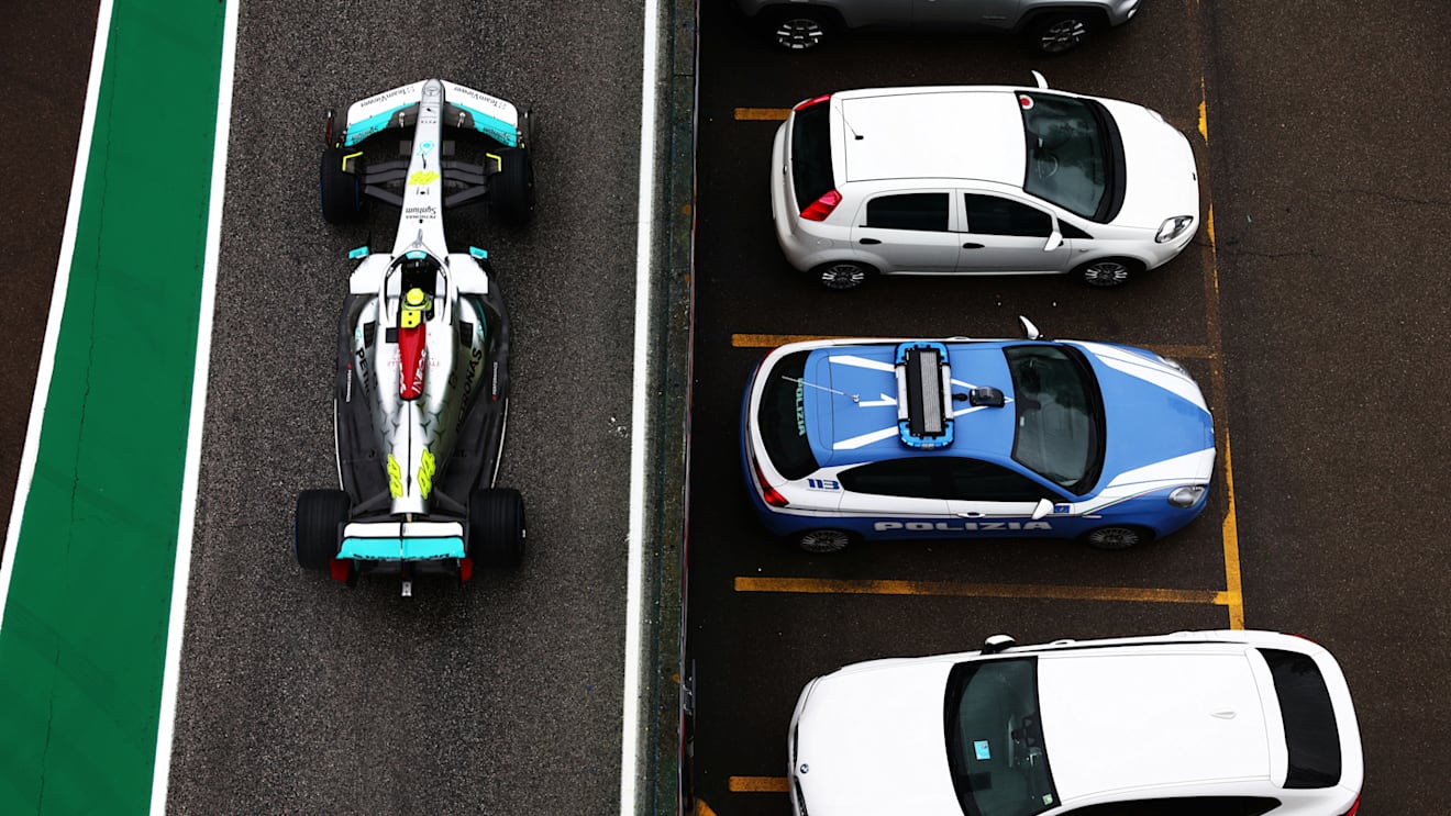 IMOLA, ITALY - APRIL 22: Lewis Hamilton of Great Britain driving the (44) Mercedes AMG Petronas F1 Team W13 on track during qualifying ahead of the F1 Grand Prix of Emilia Romagna at Autodromo Enzo e Dino Ferrari on April 22, 2022 in Imola, Italy. (Photo by Mark Thompson/Getty Images)