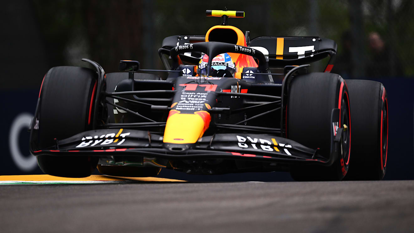 IMOLA, ITALY - APRIL 22: Sergio Perez of Mexico driving the (11) Oracle Red Bull Racing RB18 on track during qualifying ahead of the F1 Grand Prix of Emilia Romagna at Autodromo Enzo e Dino Ferrari on April 22, 2022 in Imola, Italy. (Photo by Clive Mason/Getty Images)