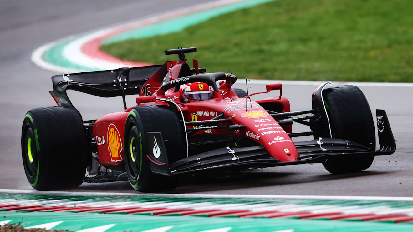 IMOLA, ITALY - APRIL 22: Charles Leclerc of Monaco driving (16) the Ferrari F1-75 on track during qualifying ahead of the F1 Grand Prix of Emilia Romagna at Autodromo Enzo e Dino Ferrari on April 22, 2022 in Imola, Italy. (Photo by Mark Thompson/Getty Images)