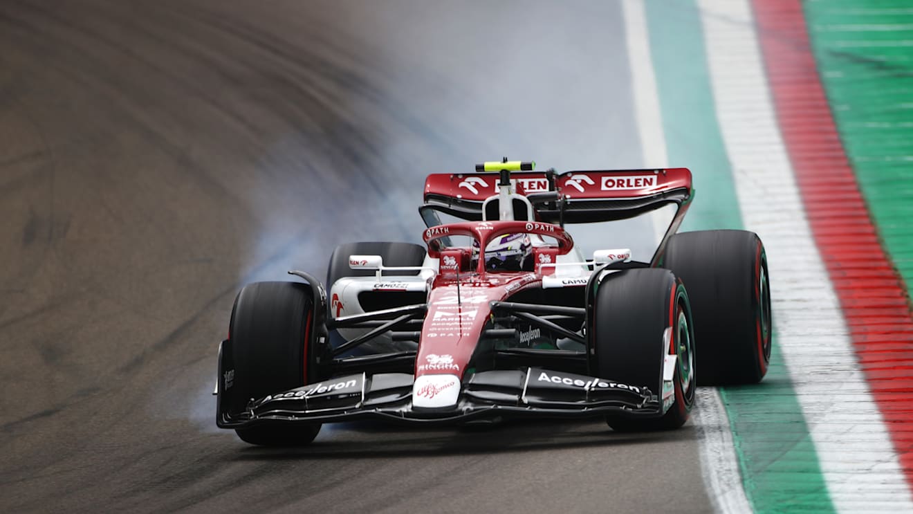 IMOLA, ITALY - APRIL 23: Zhou Guanyu of China driving the (24) Alfa Romeo F1 C42 Ferrari on track during practice ahead of the F1 Grand Prix of Emilia Romagna at Autodromo Enzo e Dino Ferrari on April 23, 2022 in Imola, Italy. (Photo by Joe Portlock - Formula 1/Formula 1 via Getty Images)