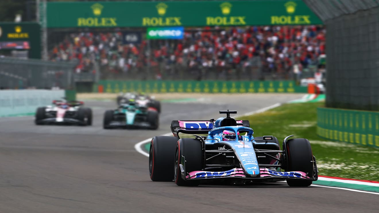 IMOLA, ITALY - APRIL 23: Fernando Alonso of Spain driving the (14) Alpine F1 A522 Renault on track during Sprint ahead of the F1 Grand Prix of Emilia Romagna at Autodromo Enzo e Dino Ferrari on April 23, 2022 in Imola, Italy. (Photo by Joe Portlock - Formula 1/Formula 1 via Getty Images)