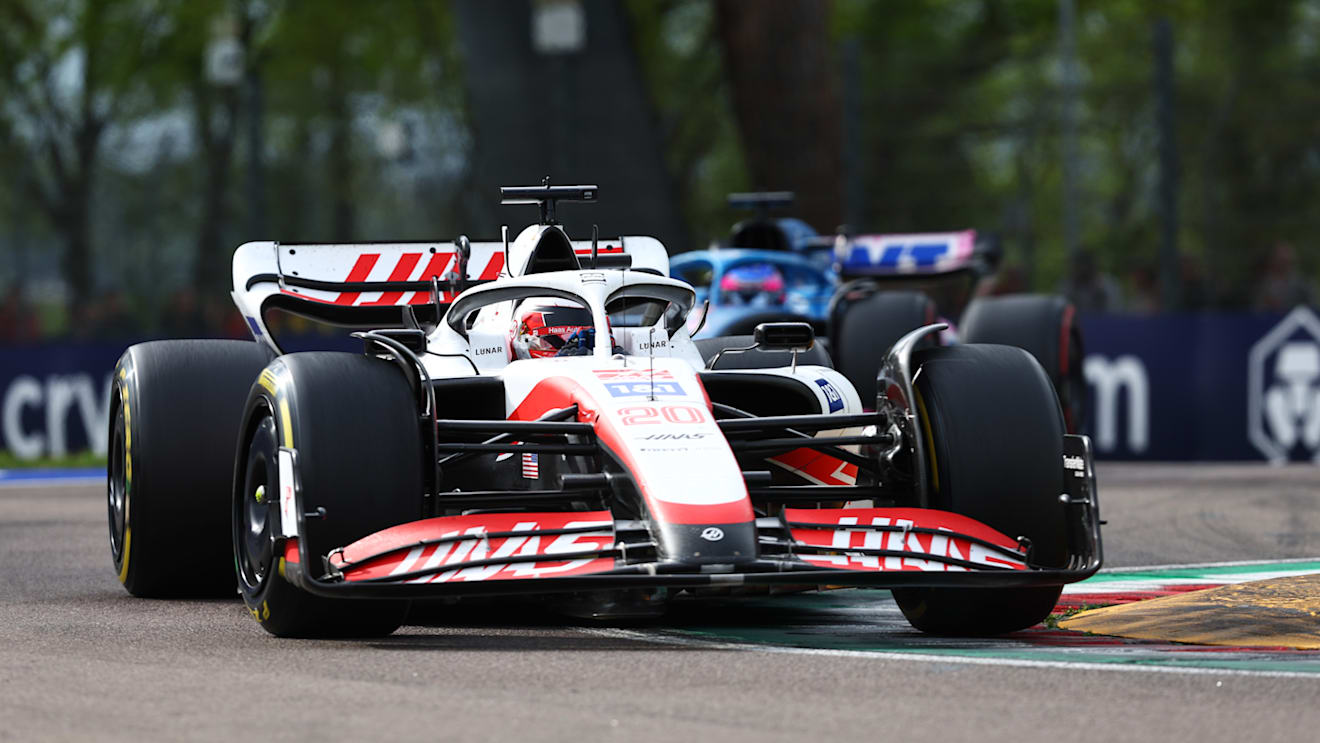 IMOLA, ITALY - APRIL 23: Kevin Magnussen of Denmark driving the (20) Haas F1 VF-22 Ferrari on track during Sprint ahead of the F1 Grand Prix of Emilia Romagna at Autodromo Enzo e Dino Ferrari on April 23, 2022 in Imola, Italy. (Photo by Lars Baron - Formula 1/Formula 1 via Getty Images)