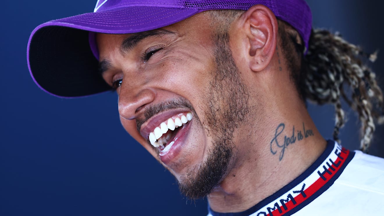 LE CASTELLET, FRANCE - JULY 24: Second placed Lewis Hamilton of Great Britain and Mercedes talks to the media after the F1 Grand Prix of France at Circuit Paul Ricard on July 24, 2022 in Le Castellet, France. (Photo by Clive Rose/Getty Images)