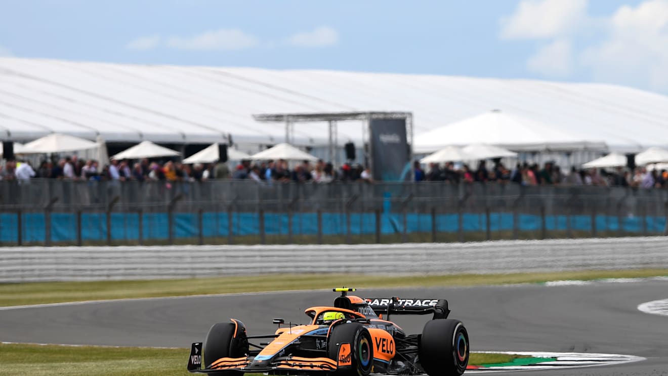 NORTHAMPTON, ENGLAND - JULY 01: Lando Norris of Great Britain driving the (4) McLaren MCL36 Mercedes on track during practice ahead of the F1 Grand Prix of Great Britain at Silverstone on July 01, 2022 in Northampton, England. (Photo by Rudy Carezzevoli - Formula 1/Formula 1 via Getty Images)